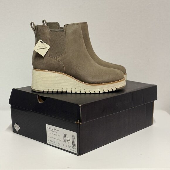 COLE HAAN / ZG City / Waterproof / Suede / Wedge / Ankle Boots / US Size 8 / Oli - Picture 9 of 10